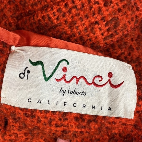 Vintage Woman’s Di Vinci By Roberto California Orange Knit Buttoned Down Coat - Picture 10 of 13